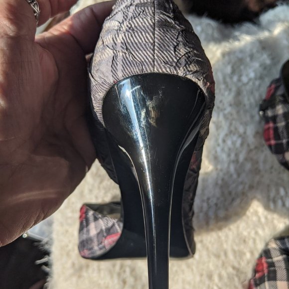 Carlos by Carlos Santana Miracle Plaid Peeptoe Stilettos Sz 8.5M - Picture 8 of 10